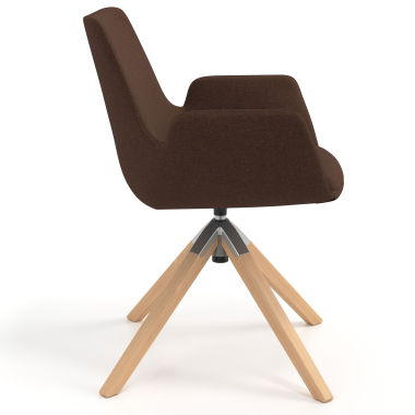 chaise scandinave marron giratoire en bois tissu accoudoirs rembourres 3