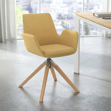 chaise scandinave jaune giratoire en bois tissu accoudoirs rembourres 2