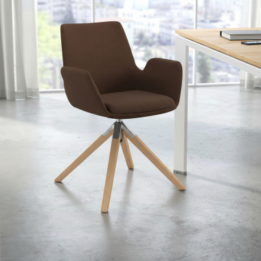chaise scandinave marron giratoire en bois tissu accoudoirs rembourres 2