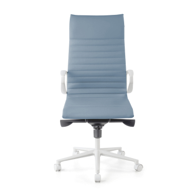 fauteuil de direction blanc bleu dossier haut structure blanche simil cuir accoudoirs fixes 3