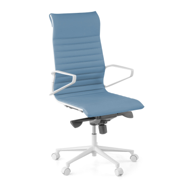 fauteuil de direction blanc bleu dossier haut structure blanche simil cuir accoudoirs fixes 1