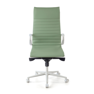 fauteuil de direction blanc vert dossier haut structure blanche simil cuir accoudoirs fixes 3