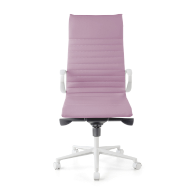 fauteuil de direction blanc rose dossier haut structure blanche simil cuir accoudoirs fixes 3
