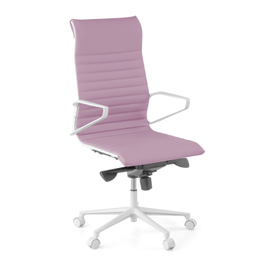 fauteuil de direction blanc rose dossier haut structure blanche simil cuir accoudoirs fixes 1