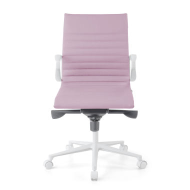 fauteuil de direction blanc rose dossier bas structure blanche simil cuir accoudoirs fixes 3