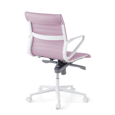 fauteuil de direction blanc rose dossier bas structure blanche simil cuir accoudoirs fixes 6