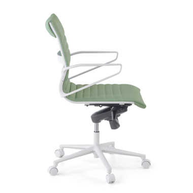 fauteuil de direction blanc vert dossier bas structure blanche simil cuir accoudoirs fixes 4