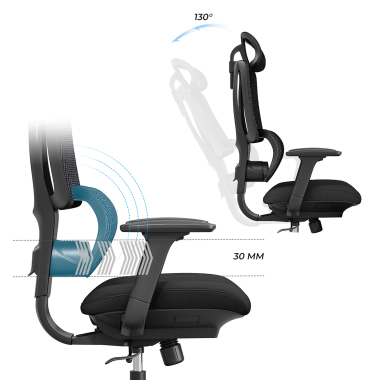 chaise ergonomique noir essenza maille accoudoirs reglables 3d double soutien lombaire appui tete 6