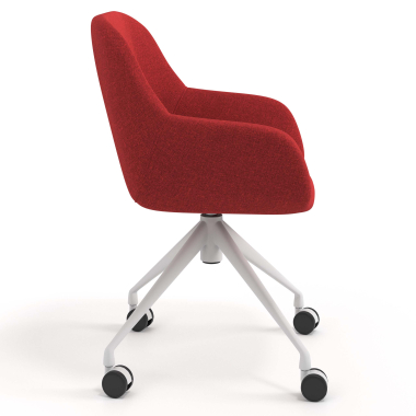 chaise de reunion blanc rouge giratoire avec roulettes tissu accoudoirs rembourres 3