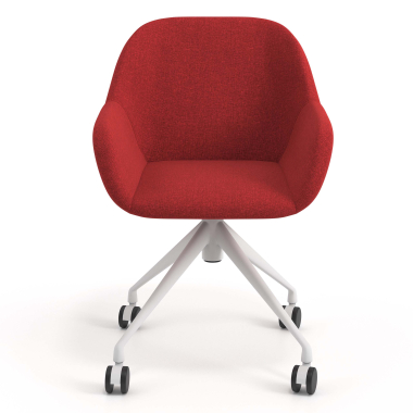 chaise de reunion blanc rouge giratoire avec roulettes tissu accoudoirs rembourres 4