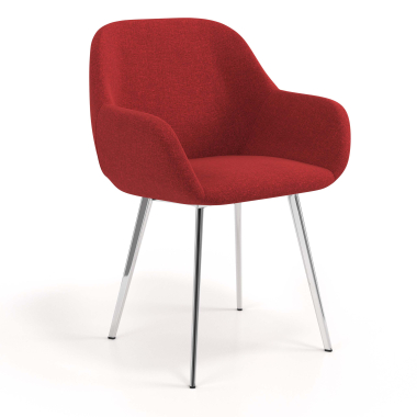 chaise visiteur chromee rouge 4 pattes tissu accoudoirs rembourres 1