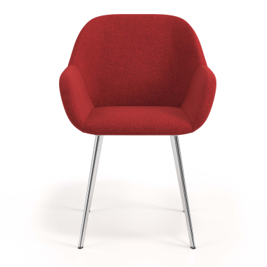 chaise visiteur chromee rouge 4 pattes tissu accoudoirs rembourres 4