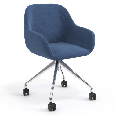 chaise de reunion chromee bleu giratoire avec roulettes tissu accoudoirs rembourres 1