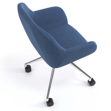 chaise de reunion chromee bleu giratoire avec roulettes tissu accoudoirs rembourres 7