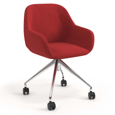 chaise de reunion chromee rouge giratoire avec roulettes tissu accoudoirs rembourres 1
