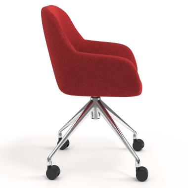 chaise de reunion chromee rouge giratoire avec roulettes tissu accoudoirs rembourres 3