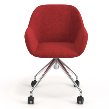chaise de reunion chromee rouge giratoire avec roulettes tissu accoudoirs rembourres 4