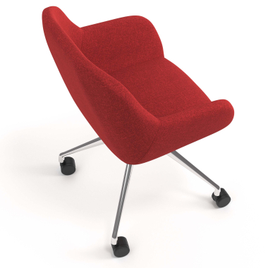 chaise de reunion chromee rouge giratoire avec roulettes tissu accoudoirs rembourres 7