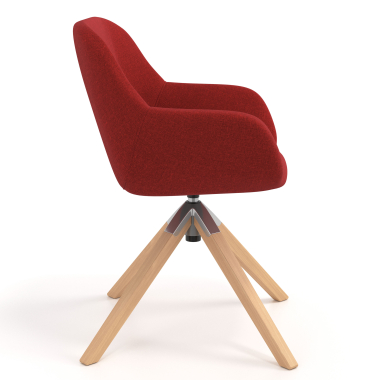 chaise de reunion rouge giratoire en bois tissu accoudoirs rembourres 3