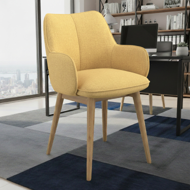 chaise scandinave jaune pattes en bois tissu accoudoirs rembourres 2