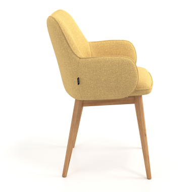 chaise scandinave jaune pattes en bois tissu accoudoirs rembourres 3