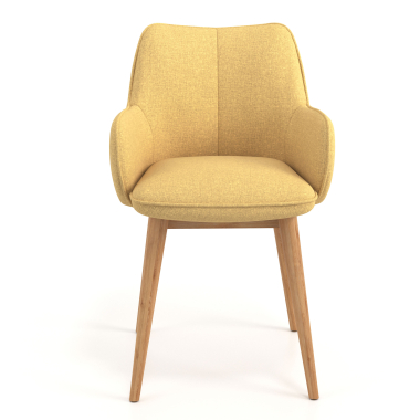 chaise scandinave jaune pattes en bois tissu accoudoirs rembourres 4