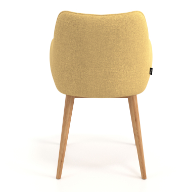 chaise scandinave jaune pattes en bois tissu accoudoirs rembourres 6