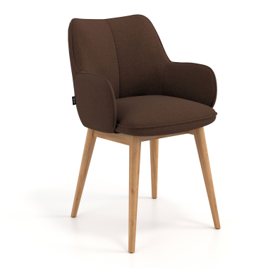 chaise scandinave marron pattes en bois tissu accoudoirs rembourres 1
