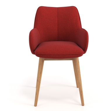 chaise scandinave rouge pattes en bois tissu accoudoirs rembourres 4