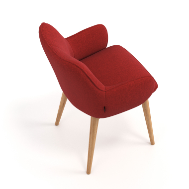 chaise scandinave rouge pattes en bois tissu accoudoirs rembourres 7