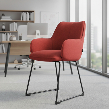 chaise visiteur rouge structure pietement luge tissu accoudoirs rembourres 2