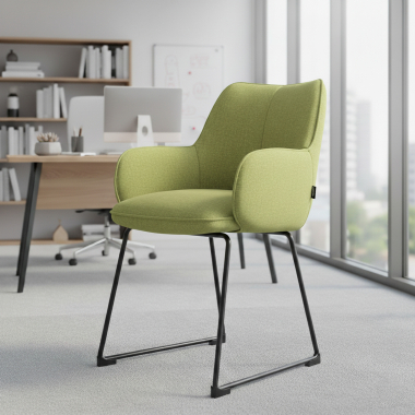 chaise visiteur vert structure pietement luge tissu accoudoirs rembourres 2