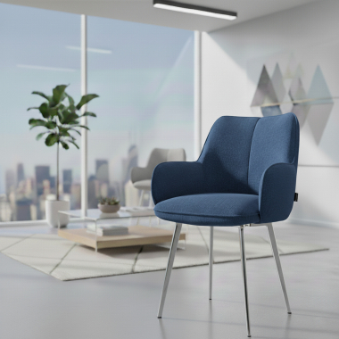 chaise visiteur chromee bleu 4 pattes tissu accoudoirs rembourres 2