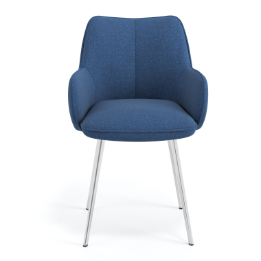 chaise visiteur chromee bleu 4 pattes tissu accoudoirs rembourres 4