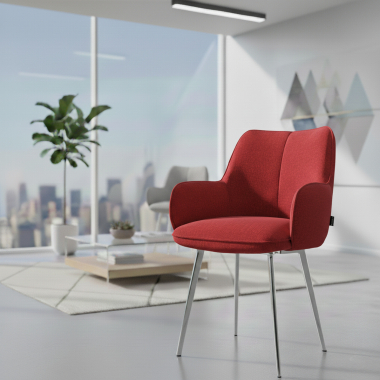 chaise visiteur chromee rouge 4 pattes tissu accoudoirs rembourres 2