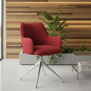 chaise de reunion chromee rouge pivotante tissu accoudoirs rembourres 2