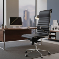 Fauteuil de bureau design Cagliari, dossier haut, cuir véritable