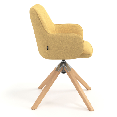 chaise de reunion jaune giratoire en bois tissu accoudoirs rembourres 3