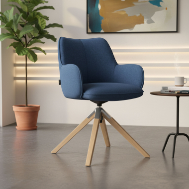 chaise de reunion bleu giratoire en bois tissu accoudoirs rembourres 2