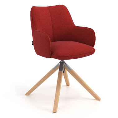 chaise de reunion rouge giratoire en bois tissu accoudoirs rembourres 1
