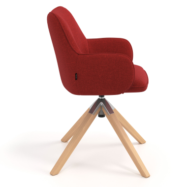 chaise de reunion rouge giratoire en bois tissu accoudoirs rembourres 3