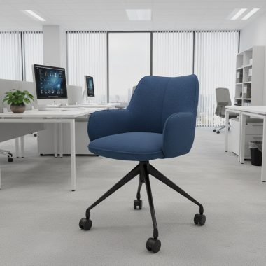 chaise de reunion noir bleu giratoire avec roulettes tissu accoudoirs rembourres 2