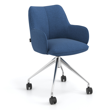 chaise de reunion chromee bleu giratoire avec roulettes tissu accoudoirs rembourres 1