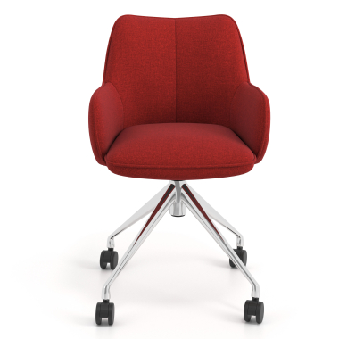 chaise de reunion chromee rouge giratoire avec roulettes tissu accoudoirs rembourres 4