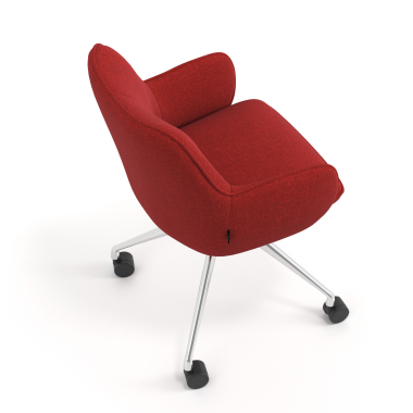 chaise de reunion chromee rouge giratoire avec roulettes tissu accoudoirs rembourres 7