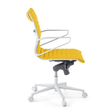 fauteuil de direction blanc jaune dossier bas structure blanche simil cuir accoudoirs fixes 4