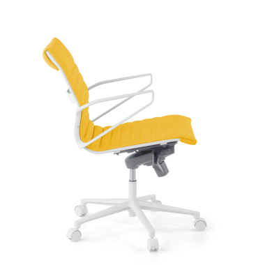 fauteuil de direction blanc jaune dossier bas structure blanche simil cuir accoudoirs fixes 5