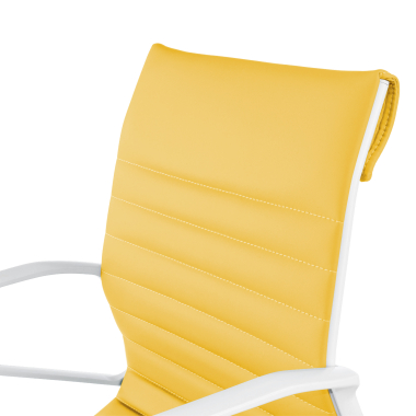 fauteuil de direction blanc jaune dossier bas structure blanche simil cuir accoudoirs fixes 9