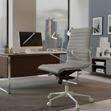 fauteuil de direction blanc gris dossier bas structure blanche simil cuir accoudoirs fixes 2