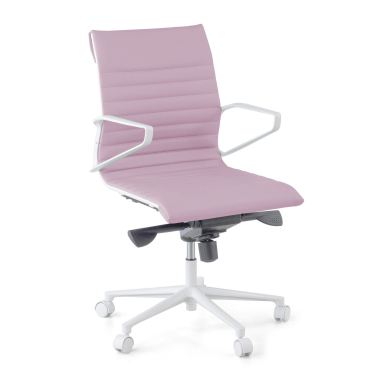 fauteuil de direction blanc rose dossier bas structure blanche simil cuir accoudoirs fixes 1
